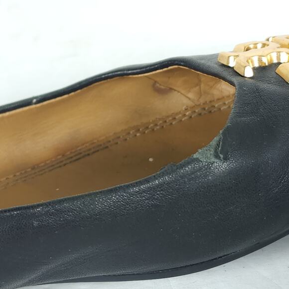 TORY BURCH Women's Everly 8M Black Leather Logo Slip On Ballet Flats - Picture 11 of 16